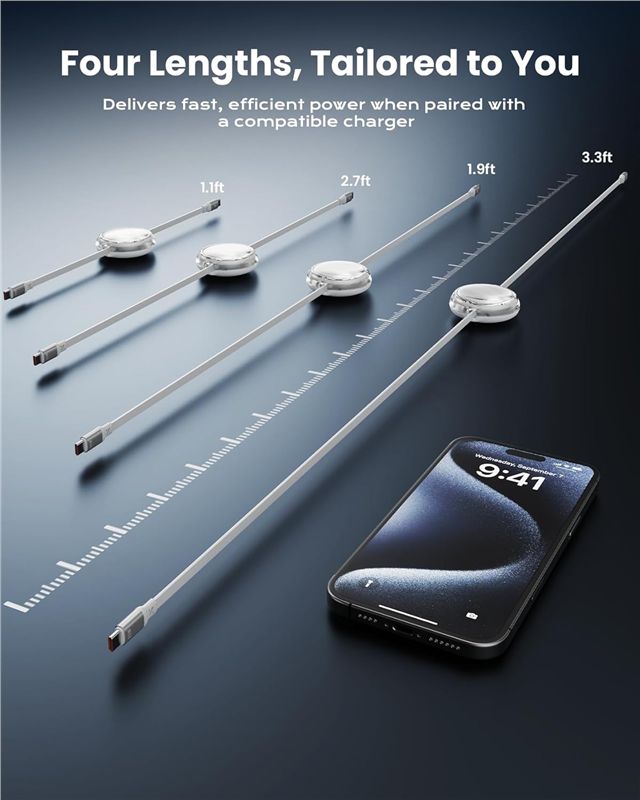 Set 2 cabluri USB-C retractabile iOttie 100W, alb