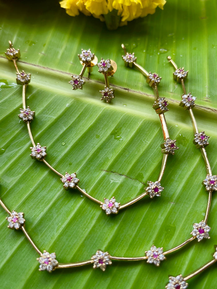 Simple Ruby & White Stone Floral Necklace