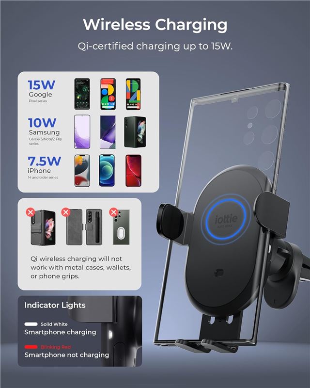 Suport Telefon Auto iOttie AutoSense 2 cu încărcare wireless, pentru grila de ventilație