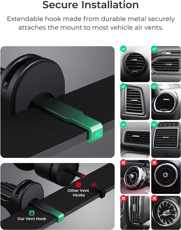 Suport Telefon Auto iOttie iTap 3 MagSafe cu inel magnetic, pentru grila de ventilație