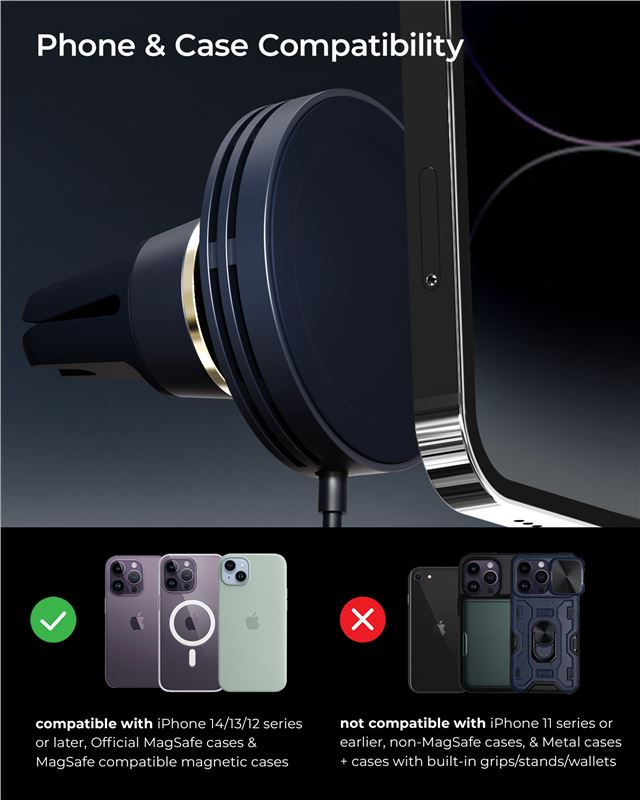 Suport Telefon Auto iOttie Velox Mini MagSafe cu încărcare wireless, pentru grila de ventilație