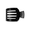 A black flat square hair clip made of plastic.