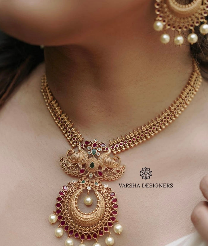 Traditional Matte Finish Ruby Necklace Set