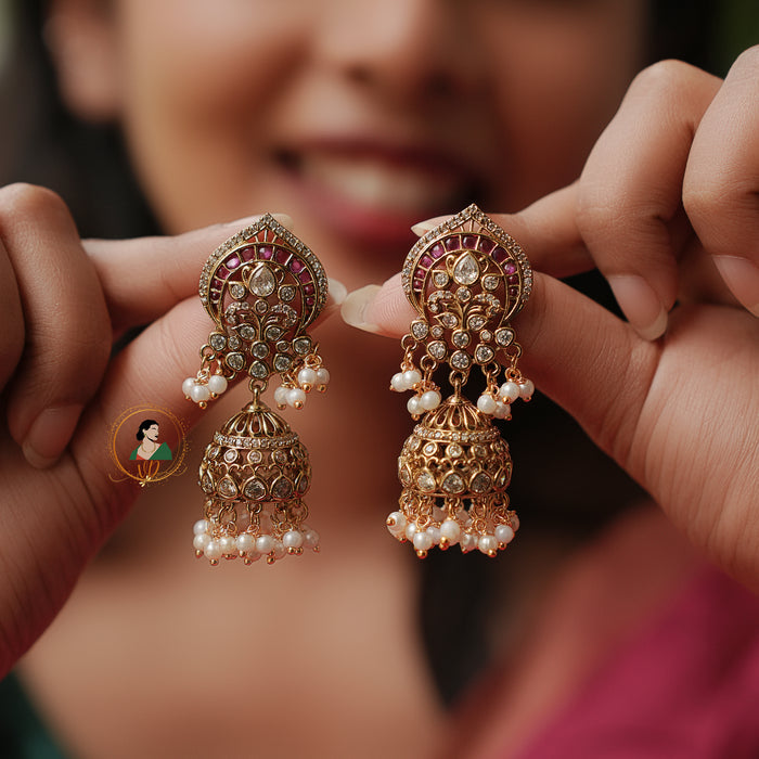 Traditional White Stone Jhumkas