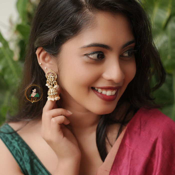 Traditional White Stone Jhumkas
