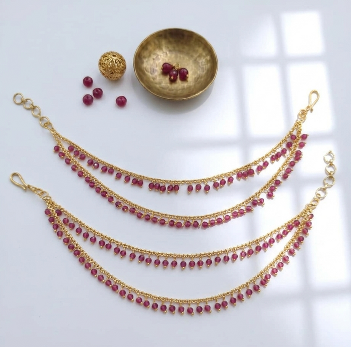 Trending Dual Layer Maroon Mattal / side ear chain