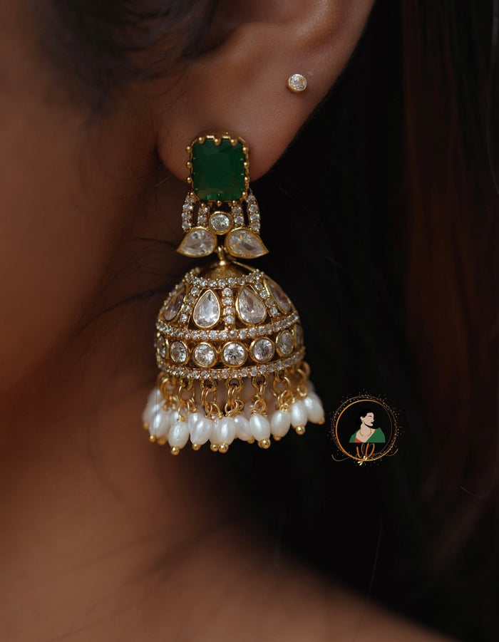 Victorian Emerald Stone Jhumkas