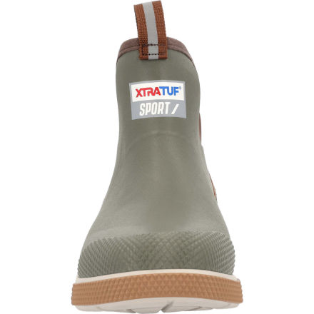 A pair of XtraTuf 6' ADB Sport M Boots for men, featuring a non-marking outsole, pull-on tabs, and a slip-resistant design in a green color