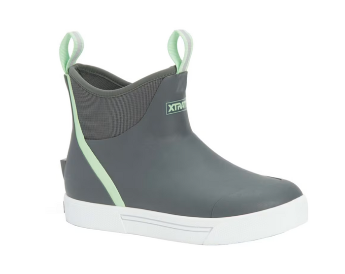gray rubber boot with white sole on a white background