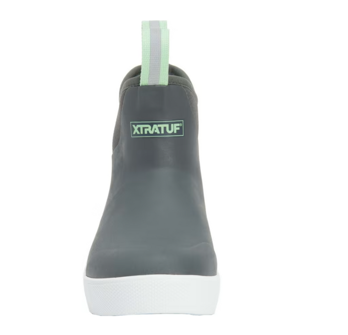 gray rubber boot with white sole on a white background